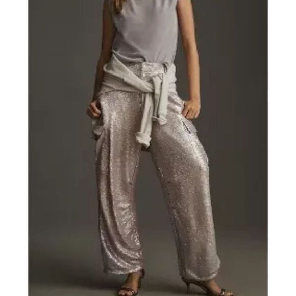 By Anthropologie sequin cargo pants NEW - Picture 1 of 10
